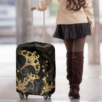 Black And Gold Aotearoa Whai Luggage Cover NZ Stingrays Maori Curves Style LT14 - Polynesian Pride