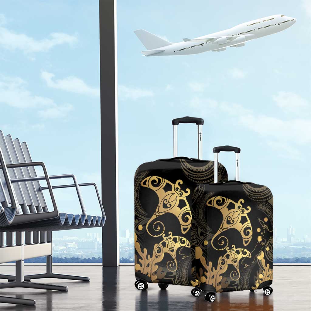 Black And Gold Aotearoa Whai Luggage Cover NZ Stingrays Maori Curves Style LT14 - Polynesian Pride