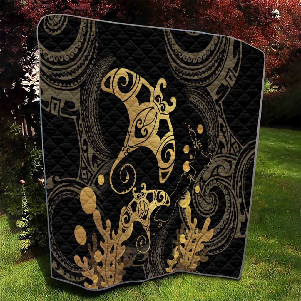 Black And Gold Aotearoa Whai Quilt NZ Stingrays Maori Curves Style LT14 - Polynesian Pride