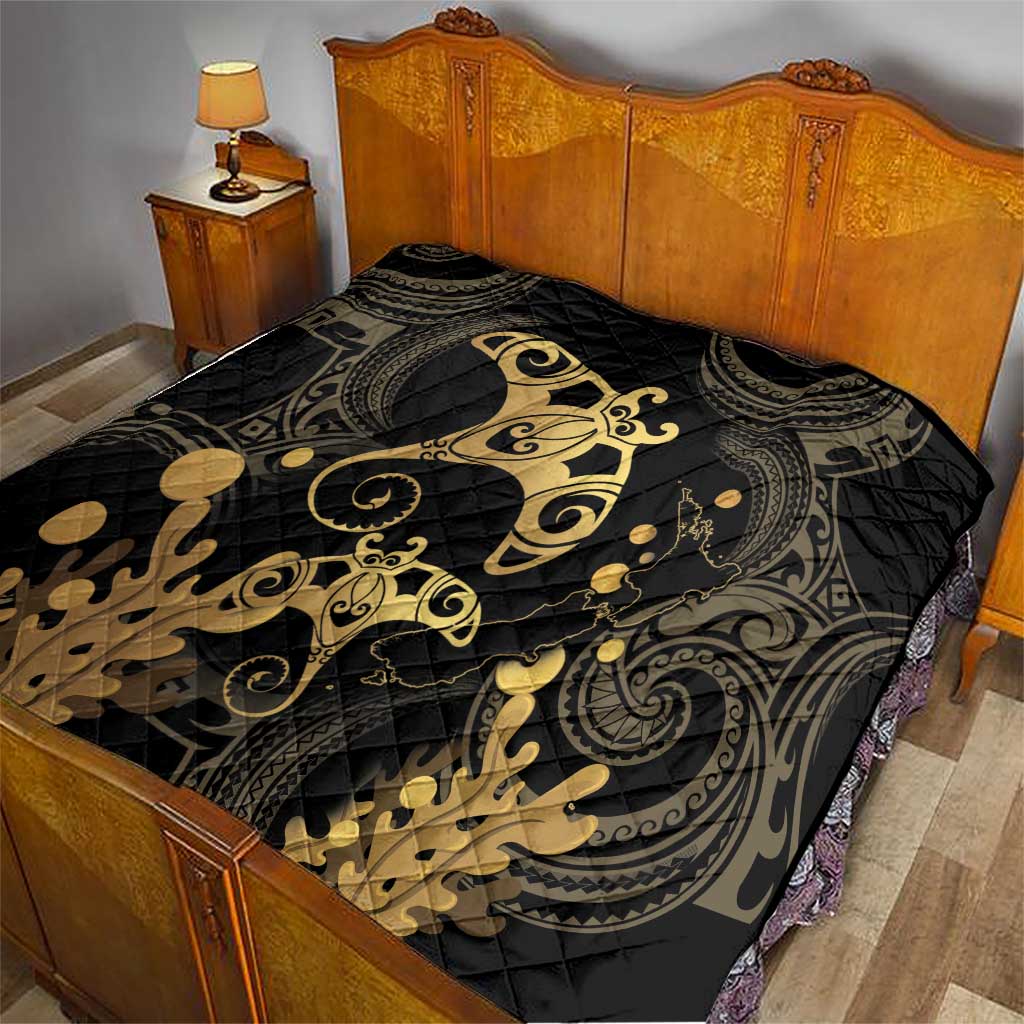 Black And Gold Aotearoa Whai Quilt NZ Stingrays Maori Curves Style LT14 - Polynesian Pride