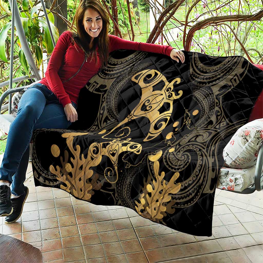 Black And Gold Aotearoa Whai Quilt NZ Stingrays Maori Curves Style LT14 - Polynesian Pride