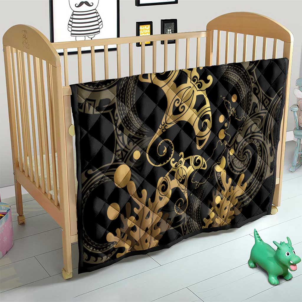 Black And Gold Aotearoa Whai Quilt NZ Stingrays Maori Curves Style LT14 - Polynesian Pride