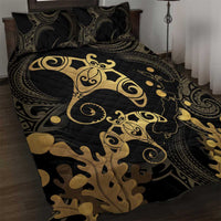 Black And Gold Aotearoa Whai Quilt Bed Set NZ Stingrays Maori Curves Style LT14 Gold - Polynesian Pride