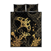 Black And Gold Aotearoa Whai Quilt Bed Set NZ Stingrays Maori Curves Style LT14 - Polynesian Pride