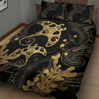 Black And Gold Aotearoa Whai Quilt Bed Set NZ Stingrays Maori Curves Style LT14 - Polynesian Pride