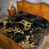 Black And Gold Aotearoa Whai Quilt Bed Set NZ Stingrays Maori Curves Style LT14 - Polynesian Pride