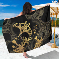 Black And Gold Aotearoa Whai Sarong NZ Stingrays Maori Curves Style LT14 One Size 44 x 66 inches Gold - Polynesian Pride