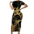 Black And Gold Aotearoa Whai Short Sleeve Bodycon Dress NZ Stingrays Maori Curves Style