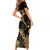 Black And Gold Aotearoa Whai Short Sleeve Bodycon Dress NZ Stingrays Maori Curves Style