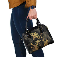 Black And Gold Aotearoa Whai Shoulder Handbag NZ Stingrays Maori Curves Style LT14 - Polynesian Pride