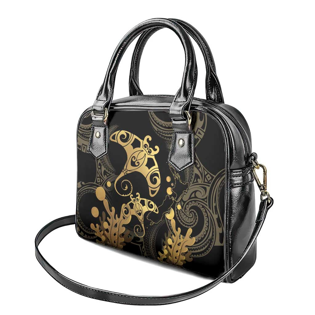 Black And Gold Aotearoa Whai Shoulder Handbag NZ Stingrays Maori Curves Style LT14 - Polynesian Pride