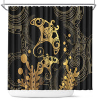 Black And Gold Aotearoa Whai Shower Curtain NZ Stingrays Maori Curves Style LT14 Gold - Polynesian Pride