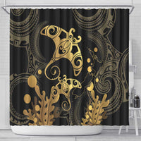 Black And Gold Aotearoa Whai Shower Curtain NZ Stingrays Maori Curves Style LT14 - Polynesian Pride