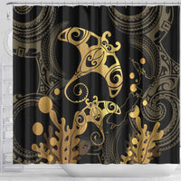 Black And Gold Aotearoa Whai Shower Curtain NZ Stingrays Maori Curves Style LT14 - Polynesian Pride