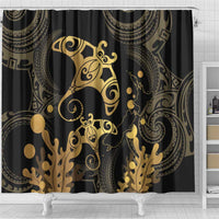 Black And Gold Aotearoa Whai Shower Curtain NZ Stingrays Maori Curves Style LT14 - Polynesian Pride