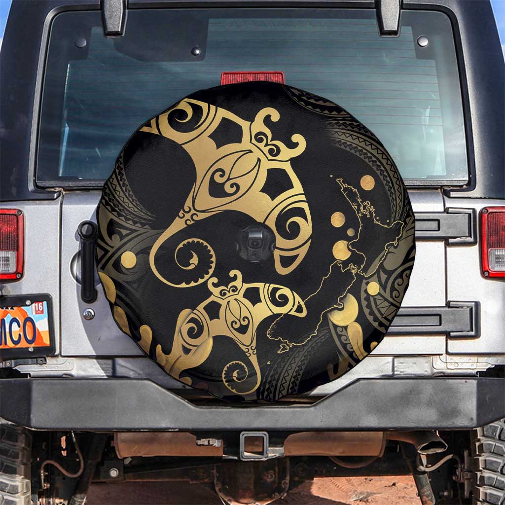 Black And Gold Aotearoa Whai Spare Tire Cover NZ Stingrays Maori Curves Style