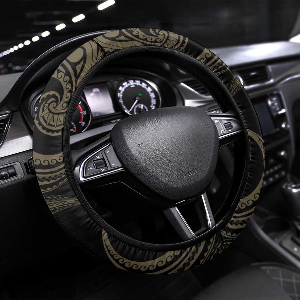 Black And Gold Aotearoa Whai Steering Wheel Cover NZ Stingrays Maori Curves Style