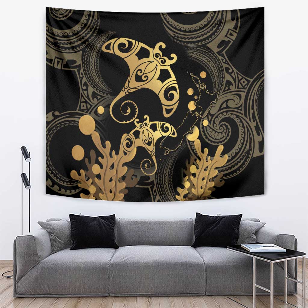 Black And Gold Aotearoa Whai Tapestry NZ Stingrays Maori Curves Style LT14 Gold - Polynesian Pride