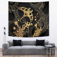 Black And Gold Aotearoa Whai Tapestry NZ Stingrays Maori Curves Style LT14 Gold - Polynesian Pride