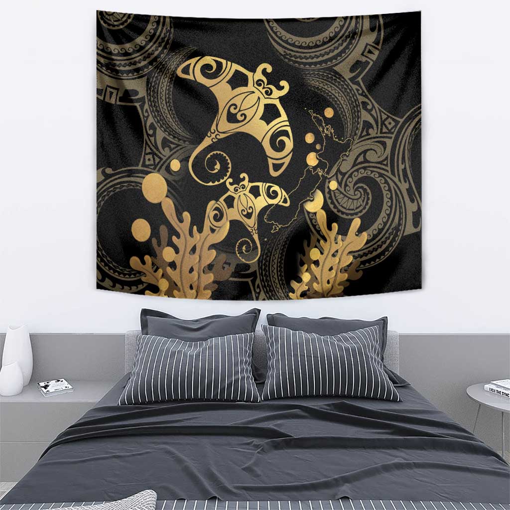 Black And Gold Aotearoa Whai Tapestry NZ Stingrays Maori Curves Style LT14 - Polynesian Pride