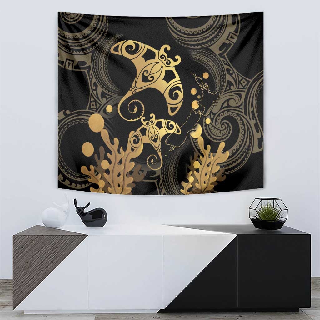 Black And Gold Aotearoa Whai Tapestry NZ Stingrays Maori Curves Style LT14 - Polynesian Pride