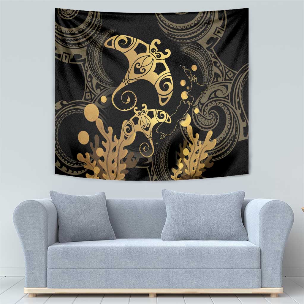 Black And Gold Aotearoa Whai Tapestry NZ Stingrays Maori Curves Style LT14 - Polynesian Pride