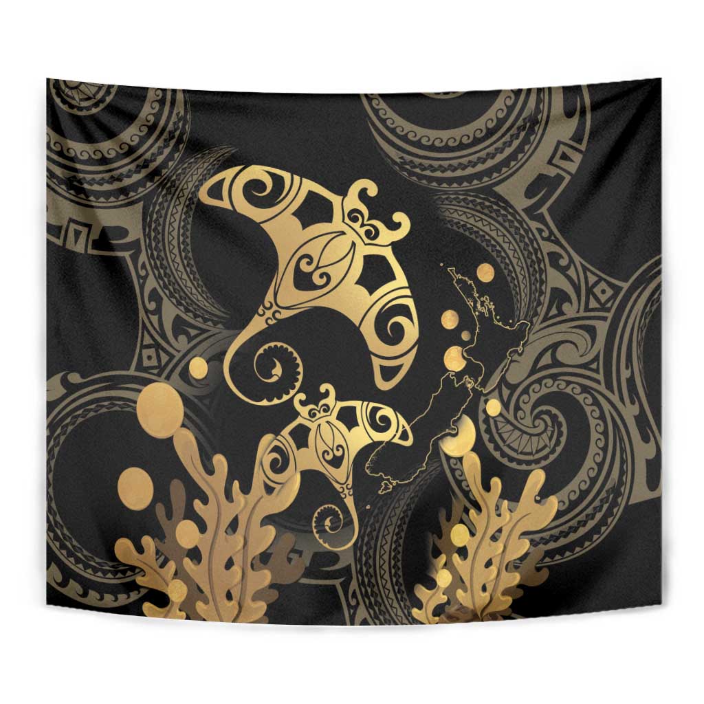 Black And Gold Aotearoa Whai Tapestry NZ Stingrays Maori Curves Style LT14 - Polynesian Pride