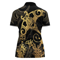 Black And Gold Aotearoa Whai Women Polo Shirt NZ Stingrays Maori Curves Style LT14 - Polynesian Pride
