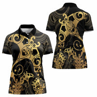 Black And Gold Aotearoa Whai Women Polo Shirt NZ Stingrays Maori Curves Style LT14 - Polynesian Pride