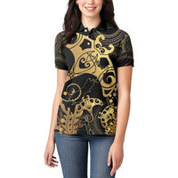 Black And Gold Aotearoa Whai Women Polo Shirt NZ Stingrays Maori Curves Style LT14 - Polynesian Pride