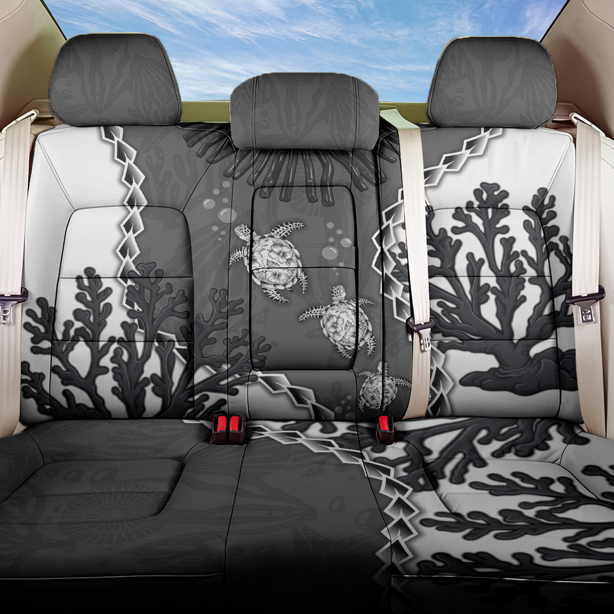 Black Coral Hawaii Back Car Seat Cover Ekaha Ku Moana Honu Sea Turtle LT14 One Size Gray - Polynesian Pride