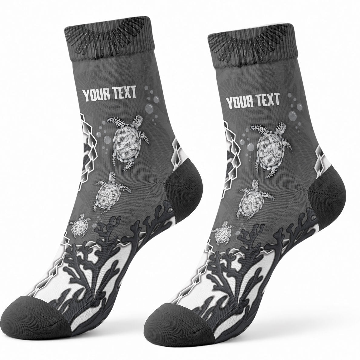 Personalized Black Coral Hawaii Crew Socks Ekaha Ku Moana Honu Sea Turtle LT14 - Polynesian Pride