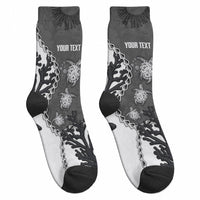 Personalized Black Coral Hawaii Crew Socks Ekaha Ku Moana Honu Sea Turtle LT14 - Polynesian Pride