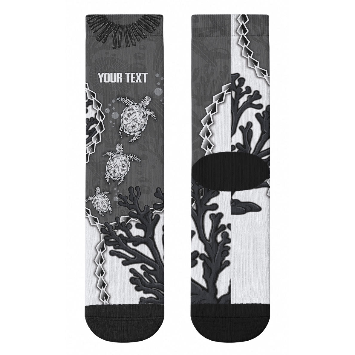 Personalized Black Coral Hawaii Crew Socks Ekaha Ku Moana Honu Sea Turtle LT14 - Polynesian Pride