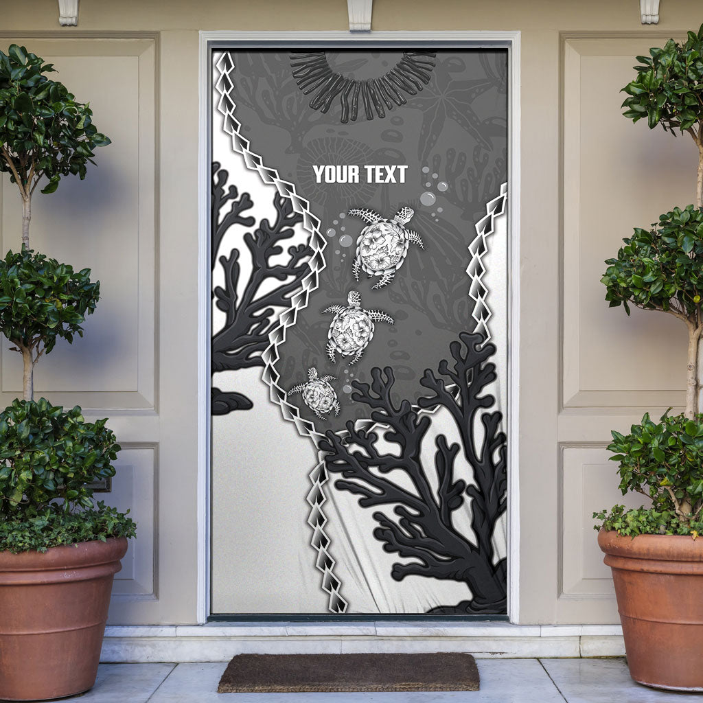 Personalized Black Coral Hawaii Door Cover Ekaha Ku Moana Honu Sea Turtle LT14 Gray - Polynesian Pride