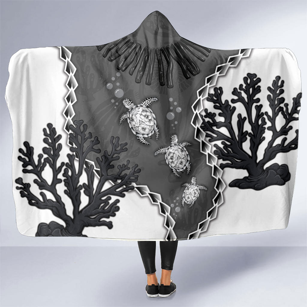 Black Coral Hawaii Hooded Blanket Ekaha Ku Moana Honu Sea Turtle LT14 One Size Gray - Polynesian Pride