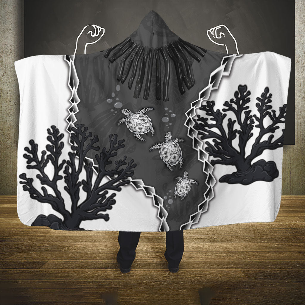 Black Coral Hawaii Hooded Blanket Ekaha Ku Moana Honu Sea Turtle LT14 - Polynesian Pride