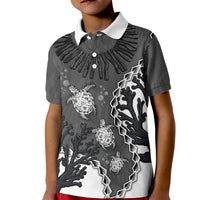 Personalized Black Coral Hawaii Kid Polo Shirt Ekaha Ku Moana Honu Sea Turtle LT14 Kid Gray - Polynesian Pride