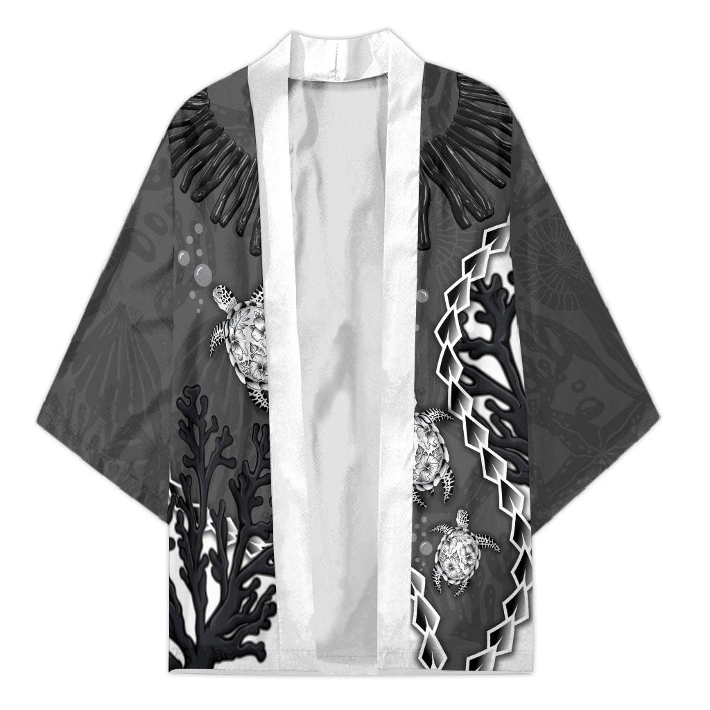 Personalized Black Coral Hawaii Kimono Ekaha Ku Moana Honu Sea Turtle LT14 Unisex Gray - Polynesian Pride