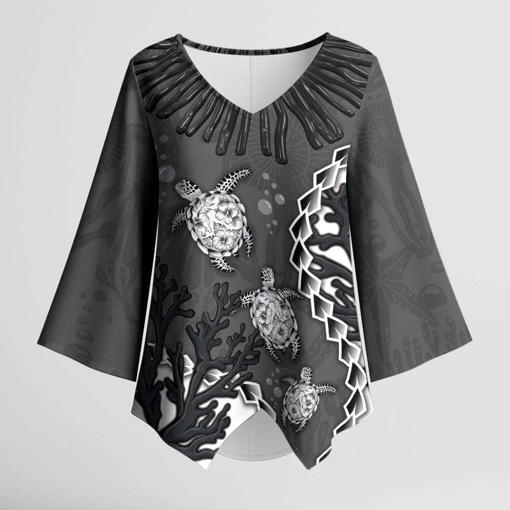 Personalized Black Coral Hawaii Kimono Sleeve Blouse Ekaha Ku Moana Honu Sea Turtle LT14 Female Gray - Polynesian Pride
