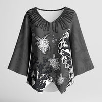 Personalized Black Coral Hawaii Kimono Sleeve Blouse Ekaha Ku Moana Honu Sea Turtle LT14 Female Gray - Polynesian Pride