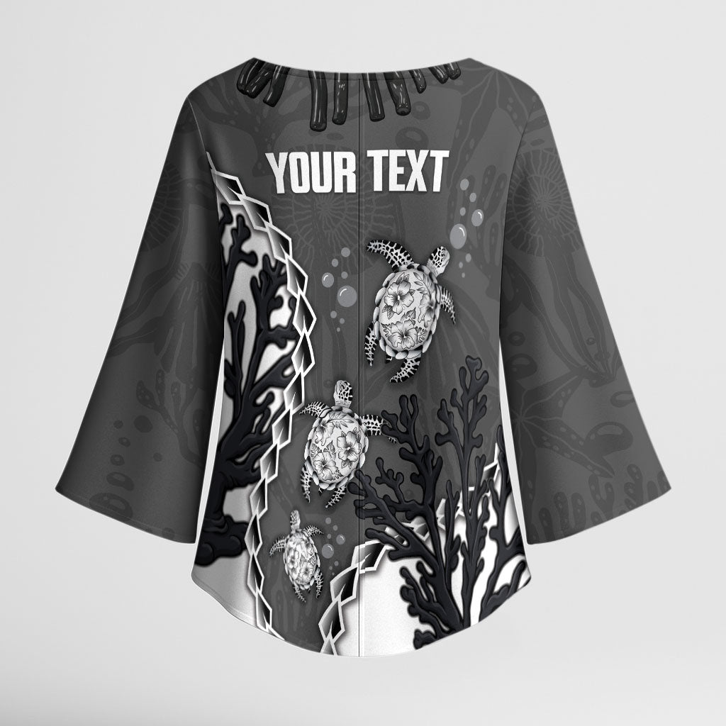 Personalized Black Coral Hawaii Kimono Sleeve Blouse Ekaha Ku Moana Honu Sea Turtle LT14 - Polynesian Pride