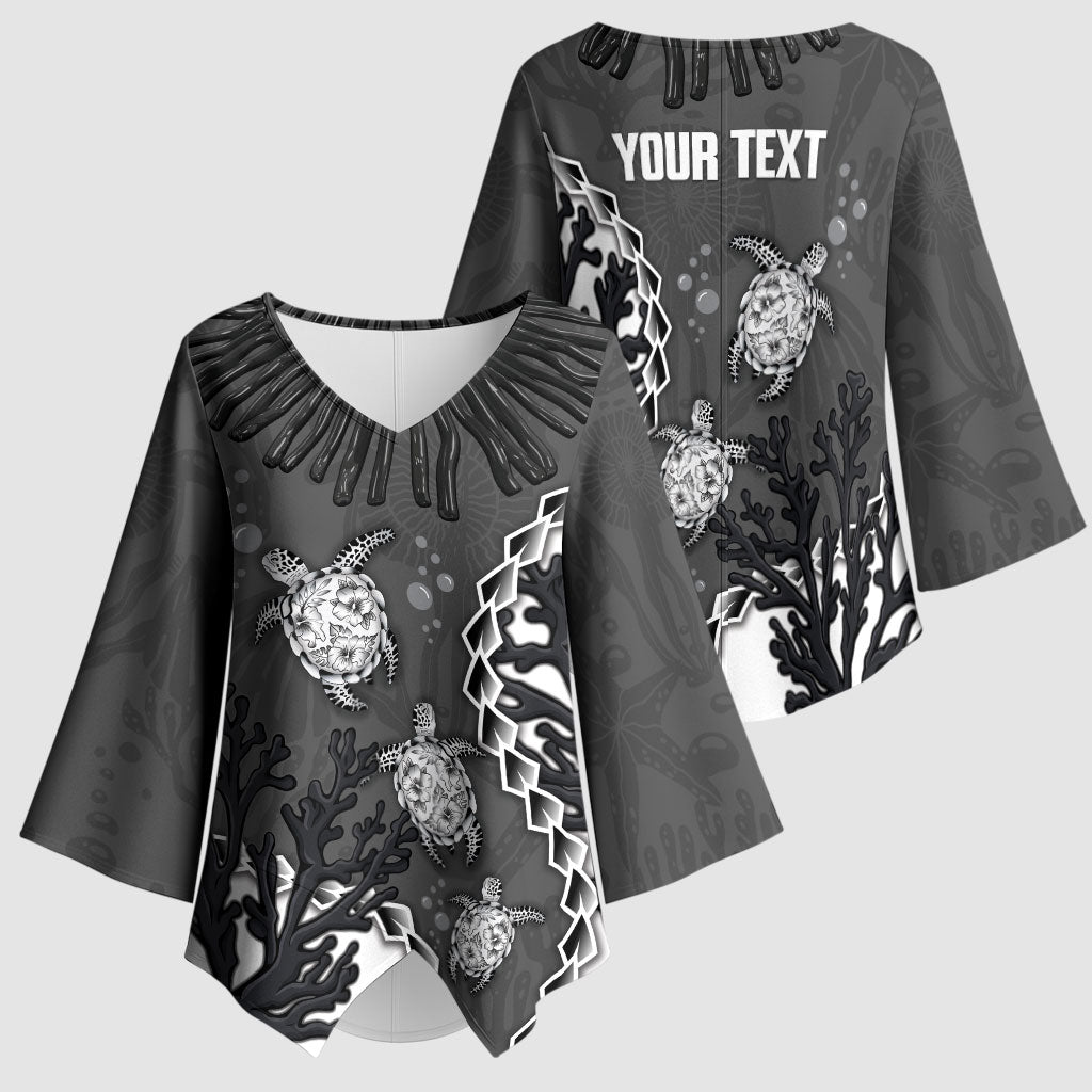 Personalized Black Coral Hawaii Kimono Sleeve Blouse Ekaha Ku Moana Honu Sea Turtle LT14 - Polynesian Pride