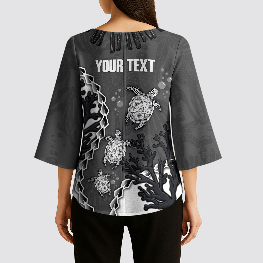 Personalized Black Coral Hawaii Kimono Sleeve Blouse Ekaha Ku Moana Honu Sea Turtle LT14 - Polynesian Pride
