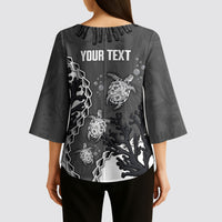 Personalized Black Coral Hawaii Kimono Sleeve Blouse Ekaha Ku Moana Honu Sea Turtle LT14 - Polynesian Pride
