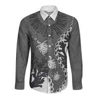 Personalized Black Coral Hawaii Long Sleeve Button Shirt Ekaha Ku Moana Honu Sea Turtle LT14 Unisex Gray - Polynesian Pride