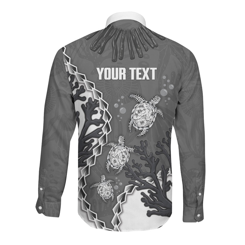 Personalized Black Coral Hawaii Long Sleeve Button Shirt Ekaha Ku Moana Honu Sea Turtle LT14 - Polynesian Pride