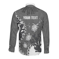 Personalized Black Coral Hawaii Long Sleeve Button Shirt Ekaha Ku Moana Honu Sea Turtle LT14 - Polynesian Pride