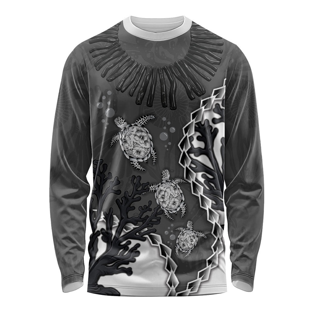 Personalized Black Coral Hawaii Long Sleeve Shirt Ekaha Ku Moana Honu Sea Turtle LT14 Unisex Gray - Polynesian Pride