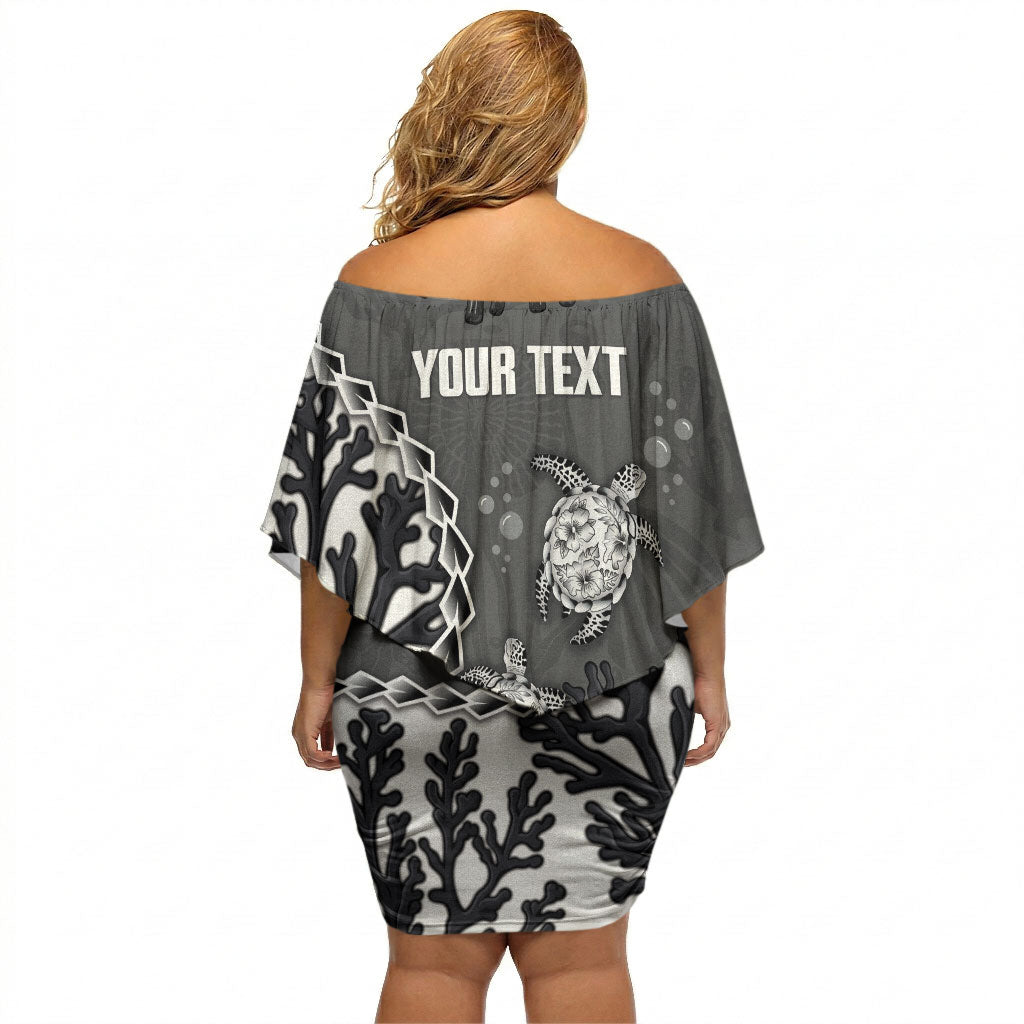 Personalized Black Coral Hawaii Off Shoulder Short Dress Ekaha Ku Moana Honu Sea Turtle LT14 - Polynesian Pride